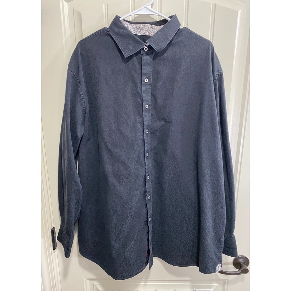 Robert Graham Men's 2XL Black Button Down Contrast Cuff Collar Shirt Preppy